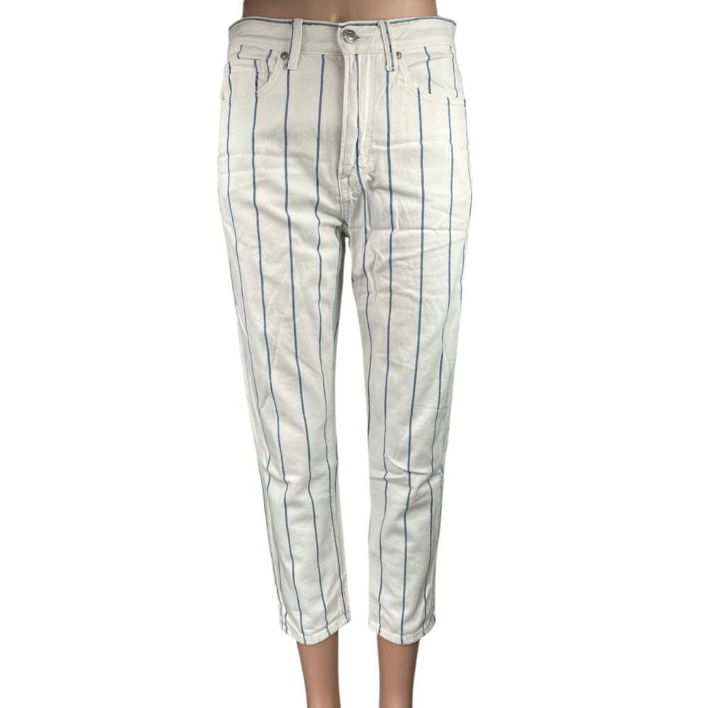 American Eagle White Striped High Waist Skinny Trousers Mom Denim Jeans Pants 2